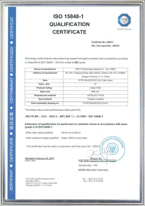 ISO 15848-1 Certificates