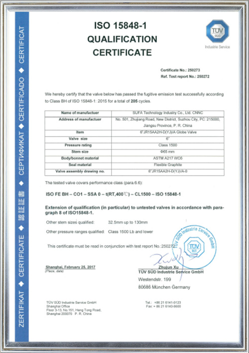 ISO 15848-1 Certificates